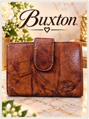 Buxton Vintage Cognac Brown Leather Organizer Wallet Kiss Lock Coin Purse
